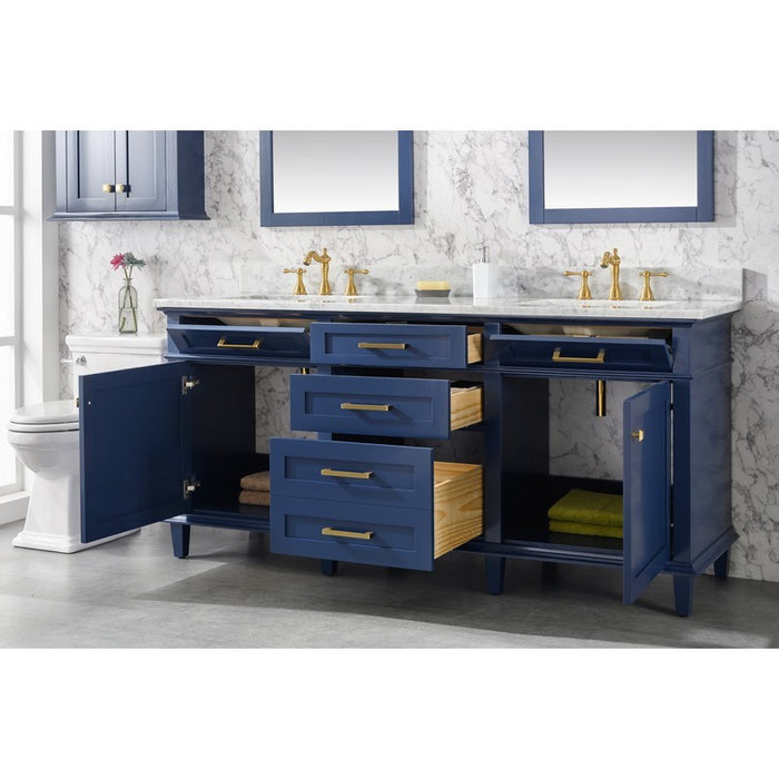 Legion Furniture WLF2272-B 72 Inch Blue Double Single Sink Vanity Cabinet with Carrara White Top - Legion Furniture - Ambient Home