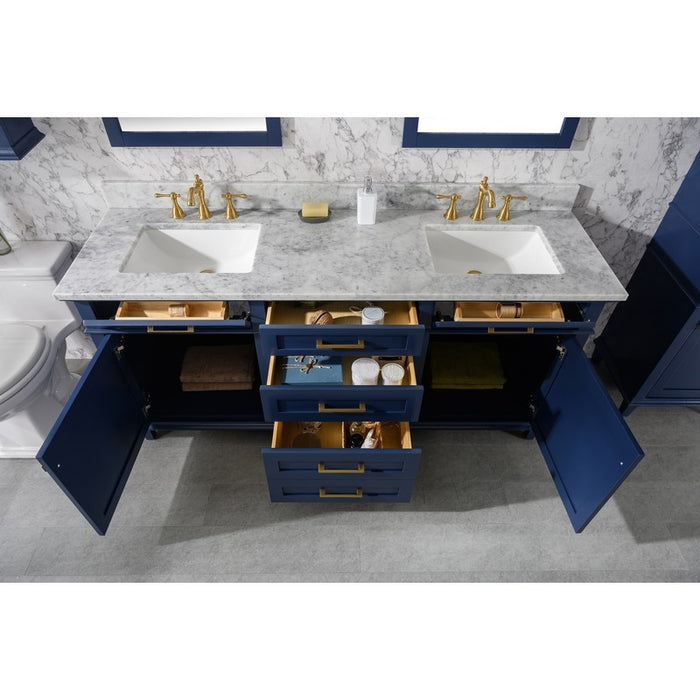 Legion Furniture WLF2272-B 72 Inch Blue Double Single Sink Vanity Cabinet with Carrara White Top - Legion Furniture - Ambient Home