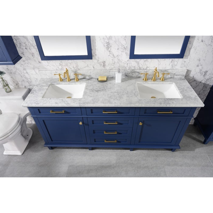 Legion Furniture WLF2272-B 72 Inch Blue Double Single Sink Vanity Cabinet with Carrara White Top - Legion Furniture - Ambient Home