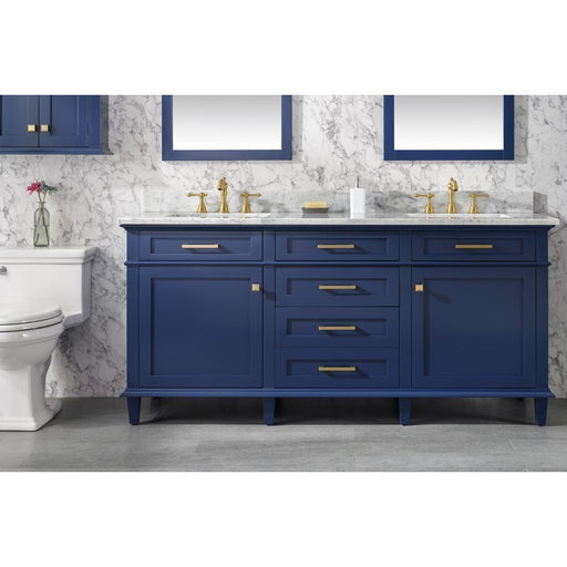 Legion Furniture WLF2272-B 72 Inch Blue Double Single Sink Vanity Cabinet with Carrara White Top - Legion Furniture - Ambient Home