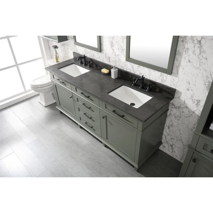 Legion Furniture WLF2272-PG 72 Inch Pewter Green Double Single Sink Vanity Cabinet with Blue Lime Stone Top - Legion Furniture - Ambient Home