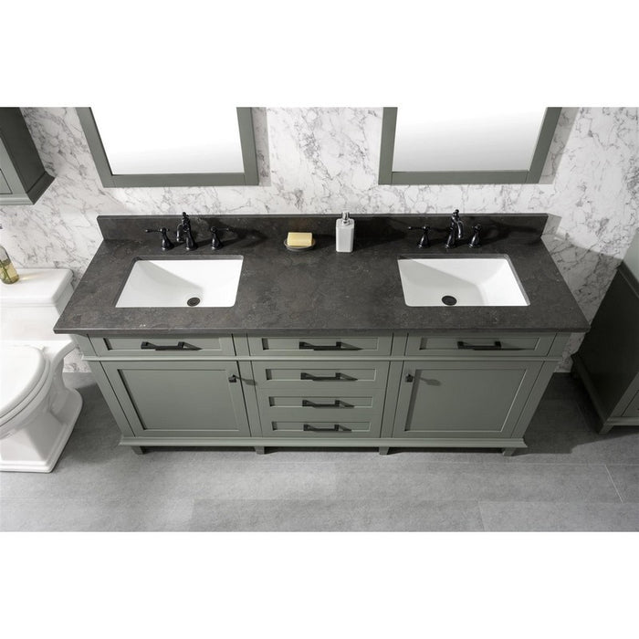 Legion Furniture WLF2272-PG 72 Inch Pewter Green Double Single Sink Vanity Cabinet with Blue Lime Stone Top - Legion Furniture - Ambient Home