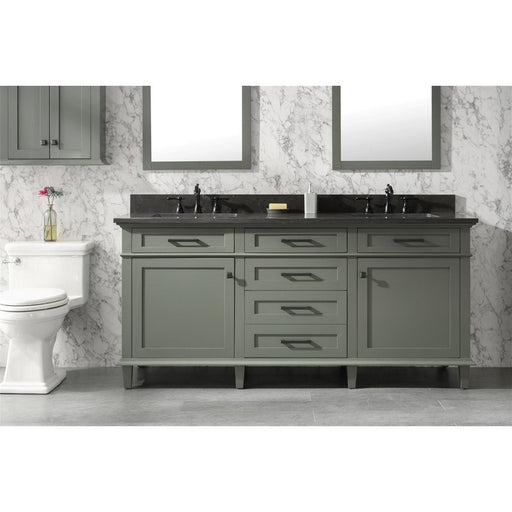 Legion Furniture WLF2272-PG 72 Inch Pewter Green Double Single Sink Vanity Cabinet with Blue Lime Stone Top - Legion Furniture - Ambient Home