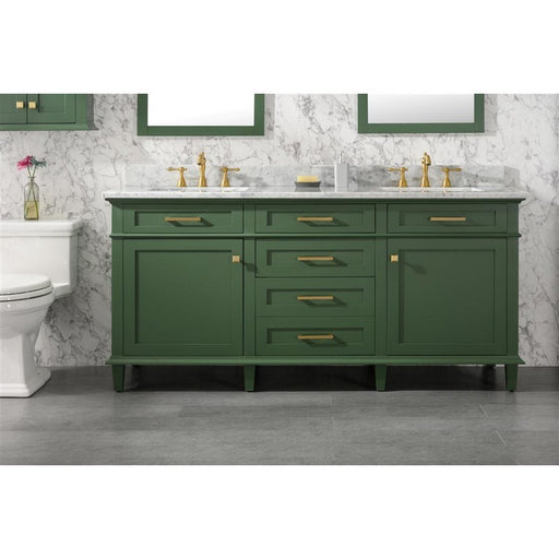 Legion Furniture WLF2272-VG 72 Inch Vogue Green Double Single Sink Vanity Cabinet with Carrara White Top - Legion Furniture - Ambient Home