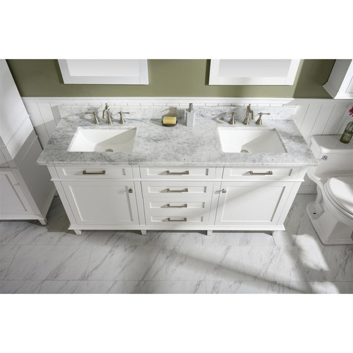 Legion Furniture WLF2272-W 72 Inch White Double Single Sink Vanity Cabinet with Carrara White Top - Legion Furniture - Ambient Home