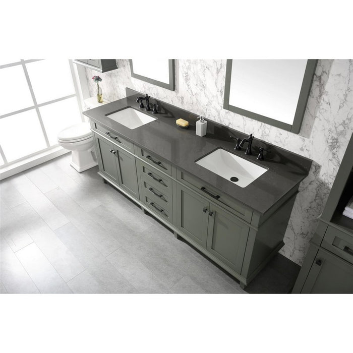 Legion Furniture WLF2280-PG 80 Inch Pewter Green Double Single Sink Vanity Cabinet with Blue Lime Stone Quartz Top - Legion Furniture - Ambient Home