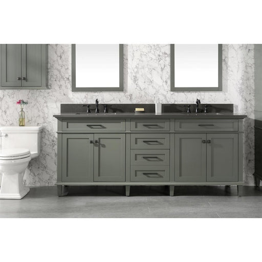 Legion Furniture WLF2280-PG 80 Inch Pewter Green Double Single Sink Vanity Cabinet with Blue Lime Stone Quartz Top - Legion Furniture - Ambient Home