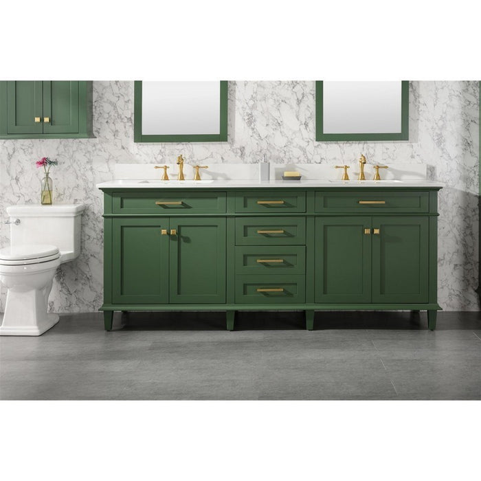 Legion Furniture WLF2280-VG 80 Inch Vogue Green Double Single Sink Vanity Cabinet with Carrara White Quartz Top - Legion Furniture - Ambient Home