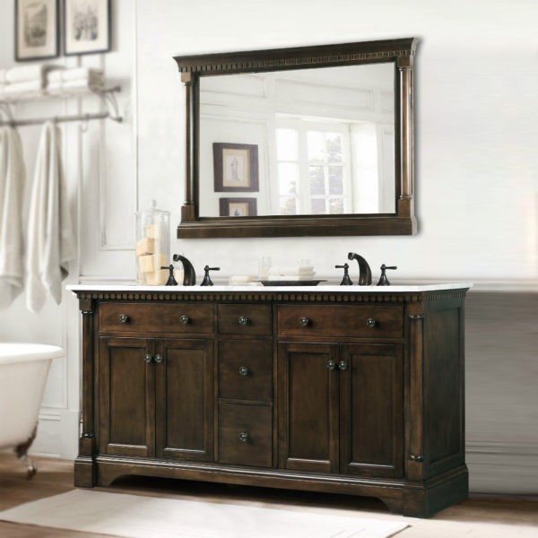Legion Furniture WLF6036-60 61 Inch Antique Coffee Vanity with Carrara White Top and Matching Backsplash, No Faucet - Legion Furniture - Ambient Home