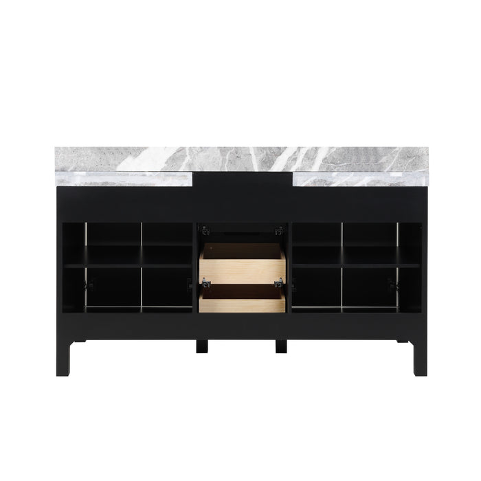 Lexora Zilara 55" - Black and Grey Double Vanity (Options: Castle Grey Marble Tops, White Square Sinks, and Monte Chrome Faucet Set) - Lexora - Ambient Home