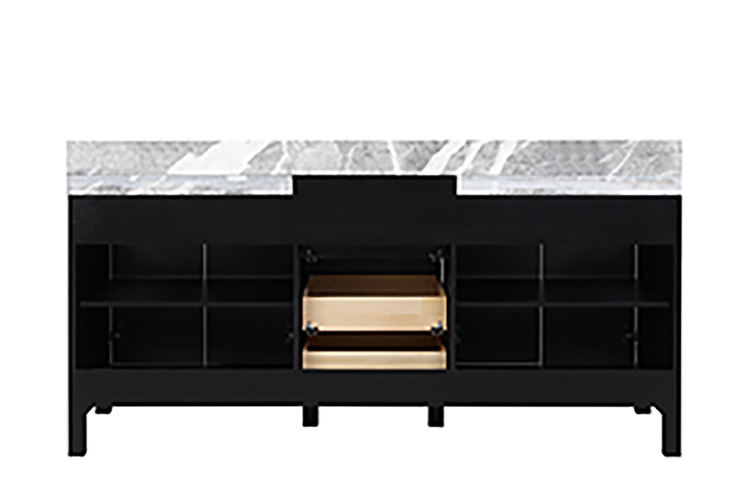 Lexora Zilara 72" - Black and Grey Double Vanity (Options: Castle Grey Marble Tops, White Square Sinks, Monte Chrome Faucet Set, and 28" Frameless Mirrors) - Lexora - Ambient Home