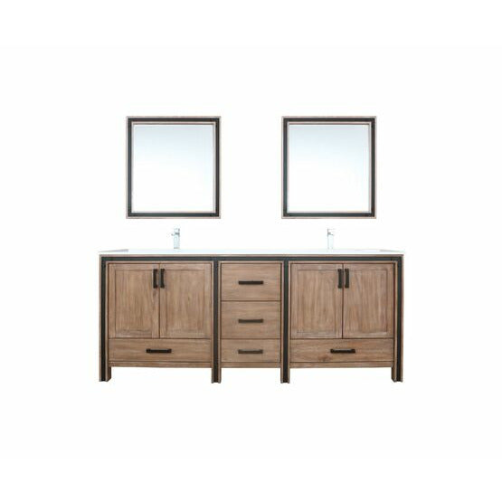 Lexora Ziva 80" - Rustic Barnwood Double Bathroom Vanity (Options: Cultured Marble Top, White Square Sink and 30" Mirrors w/ Faucet) - Lexora - Ambient Home