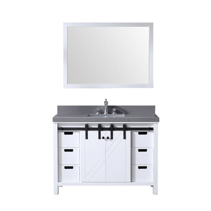 Lexora Marsyas 48" - White Single Bathroom Vanity (Options: Grey Quartz Top, White Square Sink and 44" Mirror w/ Faucet) - Lexora - Ambient Home