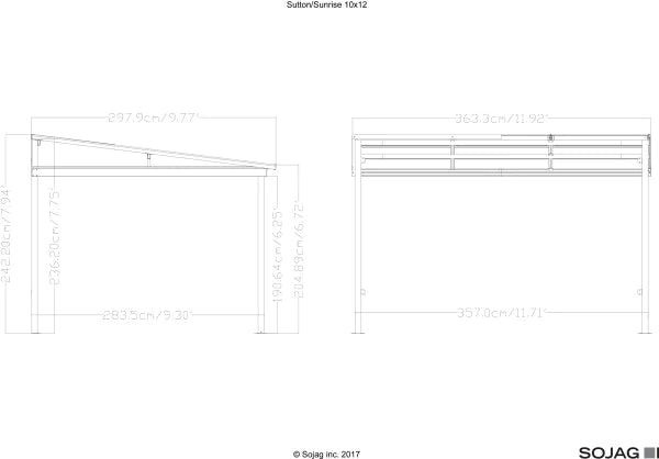 Sojag Gazebo Sutton 10 ft x 12 ft Dark Brown Wall-Mounted Hardtop Gazebo - Sojag Gazebo - Ambient Home