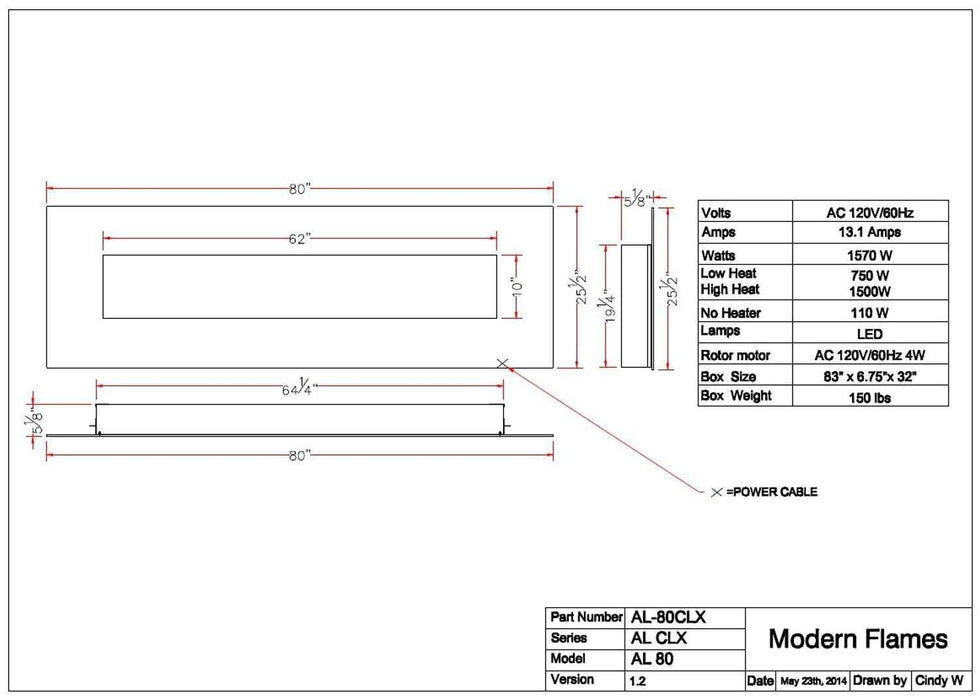 Modern Flames AL80CLX2-G Mount/Built-In Electric Fireplace with Black Glass Front, 80-Inch - Modern Flames - Ambient Home