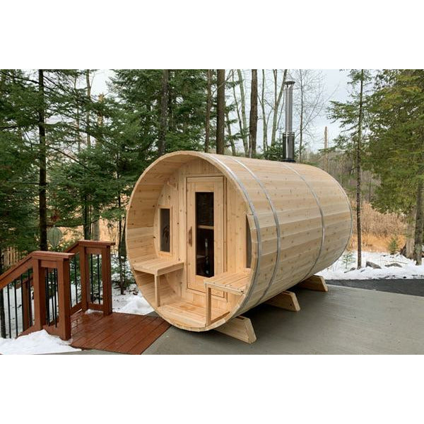 Dundalk Canadian Timber White Cedar Tranquility 2-6 Person Barrel Sauna - CTC2345W - Dundalk LeisureCraft Saunas - Dundalk LeisureCraft - Ambient Home