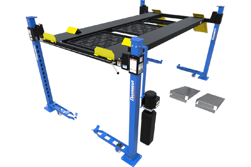 Dannmar D4-9 Package 9,000-lbs. Capacity Four-Post Lift / Standard Rise, Standard Length / Includes Caster Kit, Drip Trays, and Aluminum Ramps - Dannmar - Ambient Home