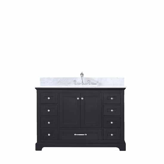 Lexora Dukes 48" - Espresso Single Bathroom Vanity (Options: White Carrara Marble / Quartz Top, White Square Sink and 46" Mirror w/ Faucet) - Lexora - Ambient Home