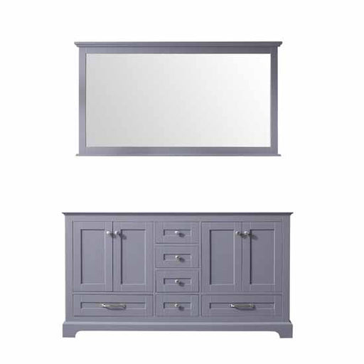 Lexora Dukes 60" - Dark Grey Double Bathroom Vanity (Options: White Carrara Marble / Quartz Top, White Square Sinks and 58" Mirror w/ Faucets) - Lexora - Ambient Home