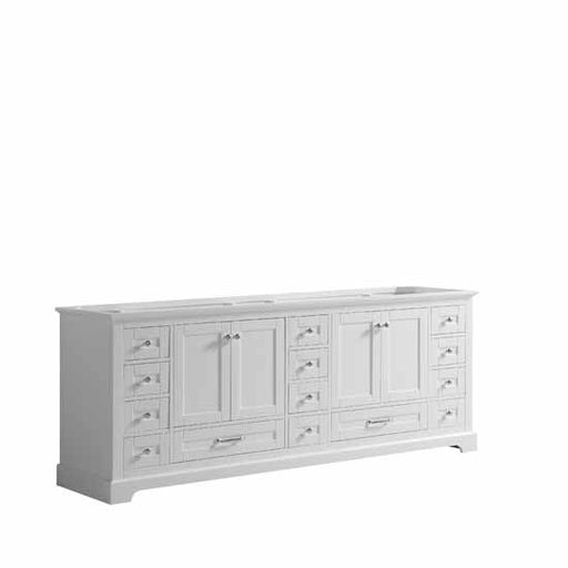 Lexora Dukes 84" - White Double Bathroom Vanity (Options: White Carrara Marble / Quartz Top, White Square Sinks and 34" Mirrors w/ Faucets) - Lexora - Ambient Home