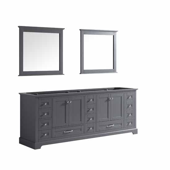 Lexora Dukes 84"-  Dark Grey Double Bathroom Vanity (Options: White Carrara Marble / Quartz Top, White Square Sinks and 34" Mirrors w/ Faucets) - Lexora - Ambient Home