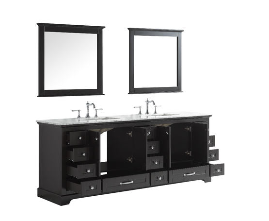 Lexora Dukes 84" - Espresso Double Bathroom Vanity (Options: White Carrara Marble / Quartz Top, White Square Sinks and 34" Mirrors w/ Faucets) - Lexora - Ambient Home
