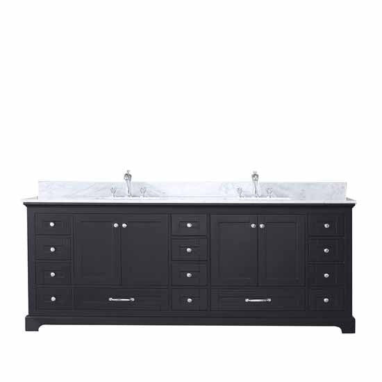 Lexora Dukes 84" - Espresso Double Bathroom Vanity (Options: White Carrara Marble / Quartz Top, White Square Sinks and 34" Mirrors w/ Faucets) - Lexora - Ambient Home