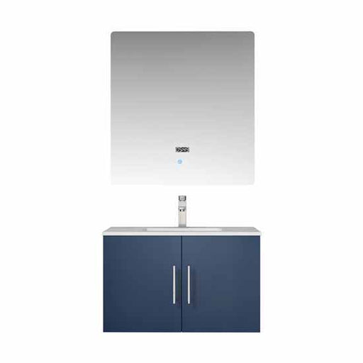 Lexora Geneva 30" - Navy Blue Single Bathroom Vanity (Options: White Carrara Marble Top, White Square Sink and 30" LED Mirror w/ Faucet) - Lexora - Ambient Home