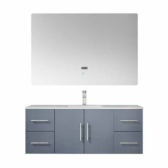 Lexora Geneva 48" - Dark Grey Single Bathroom Vanity (Options: White Carrara Marble Top, White Square Sink and 48" LED Mirror w/ Faucet) - Lexora - Ambient Home