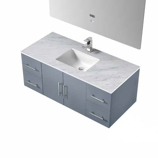 Lexora Geneva 48" - Dark Grey Single Bathroom Vanity (Options: White Carrara Marble Top, White Square Sink and 48" LED Mirror w/ Faucet) - Lexora - Ambient Home