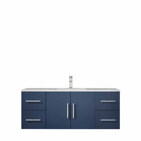 Lexora Geneva 48" - Navy Blue Single Bathroom Vanity (Options: White Carrara Marble Top, White Square Sink and 48" LED Mirror w/ Faucet) - Lexora - Ambient Home