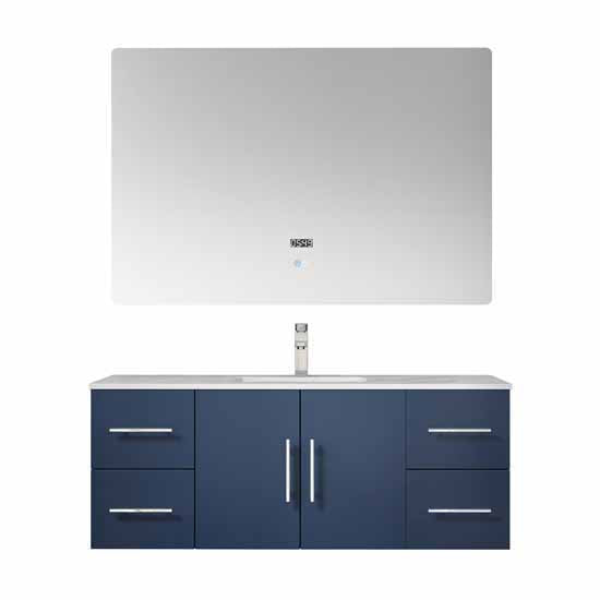 Lexora Geneva 48" - Navy Blue Single Bathroom Vanity (Options: White Carrara Marble Top, White Square Sink and 48" LED Mirror w/ Faucet) - Lexora - Ambient Home