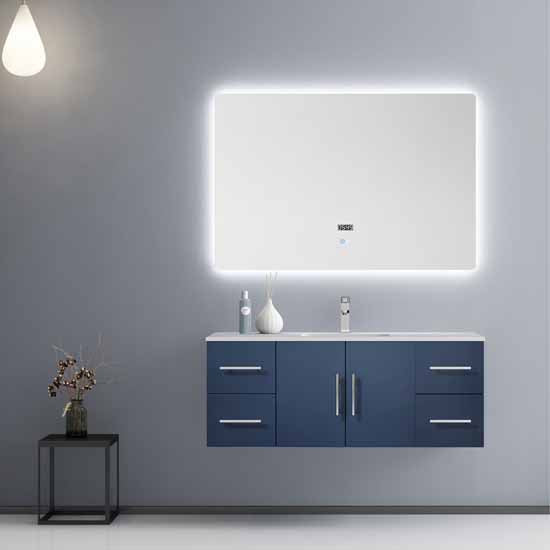 Lexora Geneva 48" - Navy Blue Single Bathroom Vanity (Options: White Carrara Marble Top, White Square Sink and 48" LED Mirror w/ Faucet) - Lexora - Ambient Home