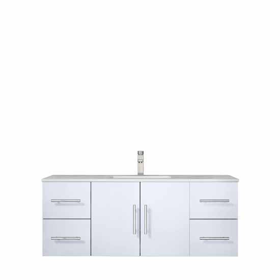 Lexora Geneva 48" - Glossy White Single Bathroom Vanity (Options: White Carrara Marble Top, White Square Sink and 48" LED Mirror w/ Faucet) - Lexora - Ambient Home