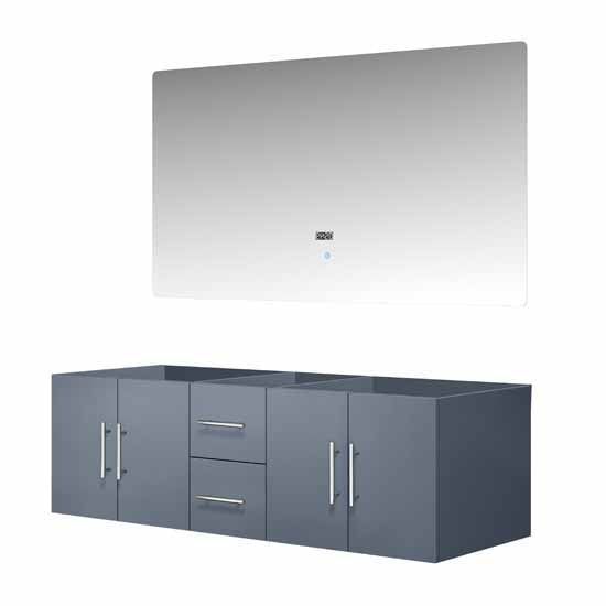 Lexora Geneva 60" - Dark Grey Double Bathroom Vanity (Options: White Carrara Marble Top, White Square Sink and 60" LED Mirror w/ Faucets) - Lexora - Ambient Home