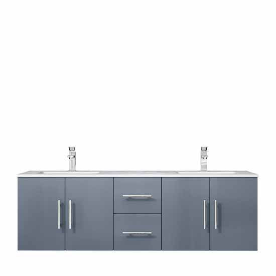 Lexora Geneva 60" - Dark Grey Double Bathroom Vanity (Options: White Carrara Marble Top, White Square Sink and 60" LED Mirror w/ Faucets) - Lexora - Ambient Home