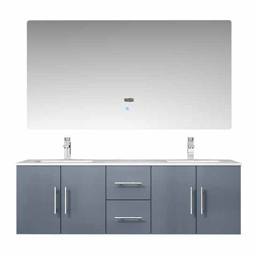 Lexora Geneva 60" - Dark Grey Double Bathroom Vanity (Options: White Carrara Marble Top, White Square Sink and 60" LED Mirror w/ Faucets) - Lexora - Ambient Home