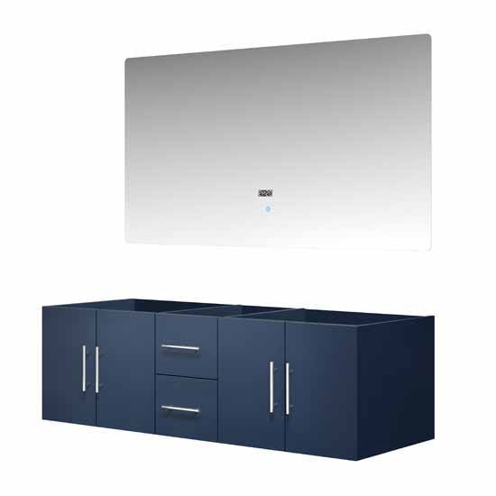 Lexora Geneva 60" - Navy Blue Double Bathroom Vanity (Options: White Carrara Marble Top, White Square Sink and 60" LED Mirror w/ Faucets) - Lexora - Ambient Home