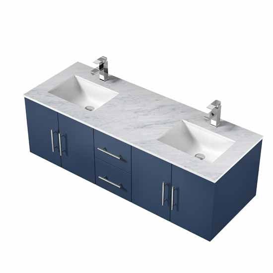 Lexora Geneva 60" - Navy Blue Double Bathroom Vanity (Options: White Carrara Marble Top, White Square Sink and 60" LED Mirror w/ Faucets) - Lexora - Ambient Home