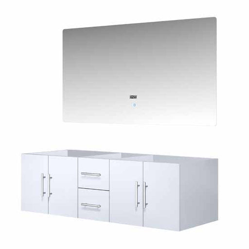 Lexora Geneva 60" - Glossy White Double Bathroom Vanity  (Options: White Carrara Marble Top, White Square Sink and 60" LED Mirror w/ Faucets) - Lexora - Ambient Home