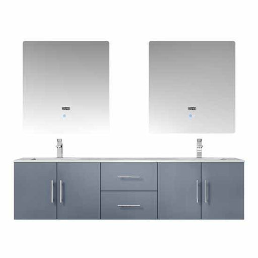 Lexora Geneva 72" - Dark Grey Double Bathroom Vanity (Options: White Carrara Marble Top, White Square Sink and 30" LED Mirror w/ Faucets) - Lexora - Ambient Home