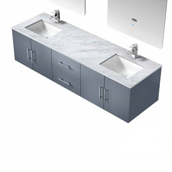 Lexora Geneva 72" - Dark Grey Double Bathroom Vanity (Options: White Carrara Marble Top, White Square Sink and 30" LED Mirror w/ Faucets) - Lexora - Ambient Home