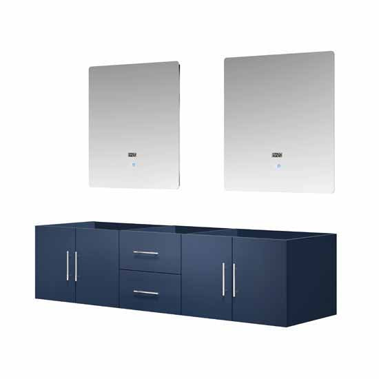 Lexora Geneva 72" - Navy Blue Double Bathroom Vanity (Options: White Carrara Marble Top, White Square Sink and 30" LED Mirror w/ Faucets) - Lexora - Ambient Home