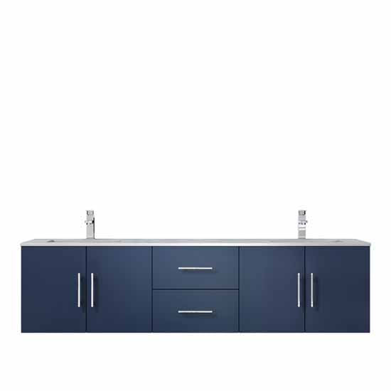 Lexora Geneva 72" - Navy Blue Double Bathroom Vanity (Options: White Carrara Marble Top, White Square Sink and 30" LED Mirror w/ Faucets) - Lexora - Ambient Home