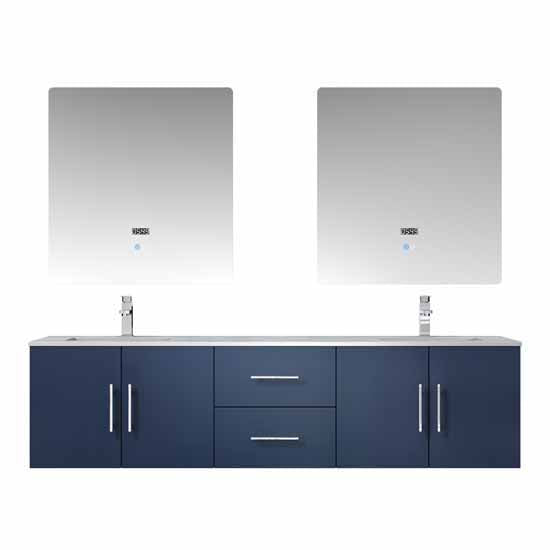 Lexora Geneva 72" - Navy Blue Double Bathroom Vanity (Options: White Carrara Marble Top, White Square Sink and 30" LED Mirror w/ Faucets) - Lexora - Ambient Home