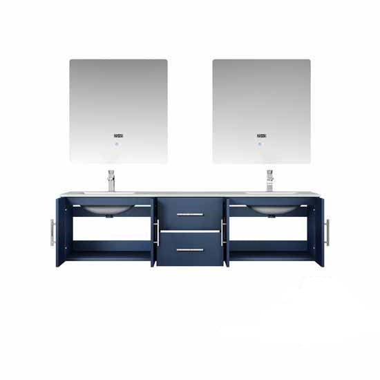 Lexora Geneva 72" - Navy Blue Double Bathroom Vanity (Options: White Carrara Marble Top, White Square Sink and 30" LED Mirror w/ Faucets) - Lexora - Ambient Home