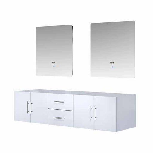 Lexora Geneva 72" - Glossy White Double Bathroom Vanity (Options: White Carrara Marble Top, White Square Sink and 30" LED Mirror w/ Faucets) - Lexora - Ambient Home