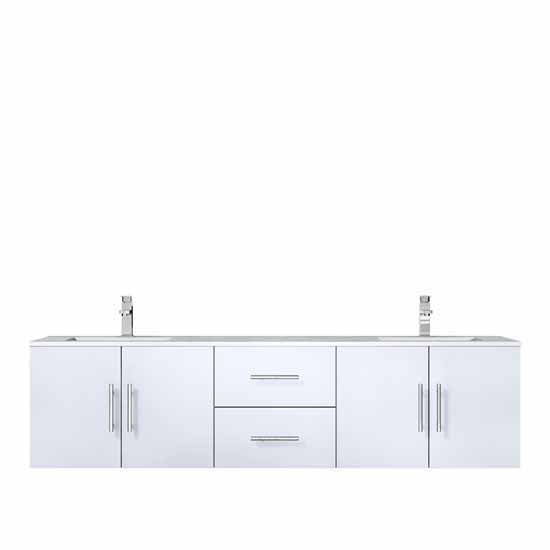 Lexora Geneva 72" - Glossy White Double Bathroom Vanity (Options: White Carrara Marble Top, White Square Sink and 30" LED Mirror w/ Faucets) - Lexora - Ambient Home