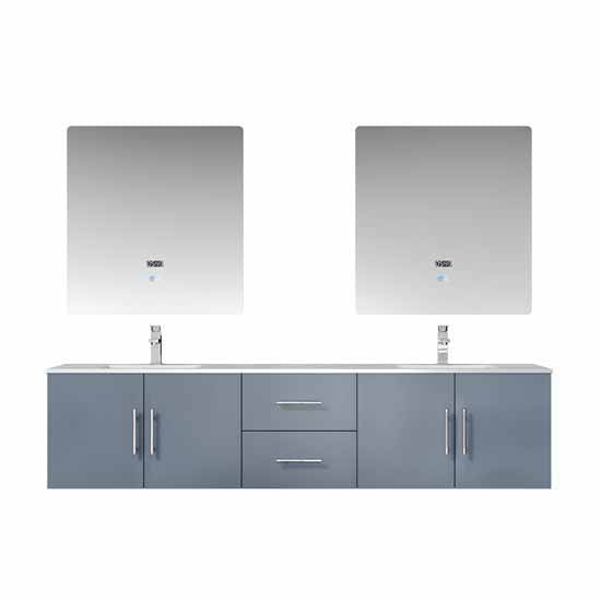 Lexora Geneva 80" - Dark Grey Double Bathroom Vanity (Options: White Carrara Marble Top, White Square Sinks and 30" LED Mirrors w/ Faucets) - Lexora - Ambient Home