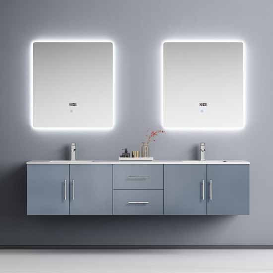 Lexora Geneva 80" - Dark Grey Double Bathroom Vanity (Options: White Carrara Marble Top, White Square Sinks and 30" LED Mirrors w/ Faucets) - Lexora - Ambient Home
